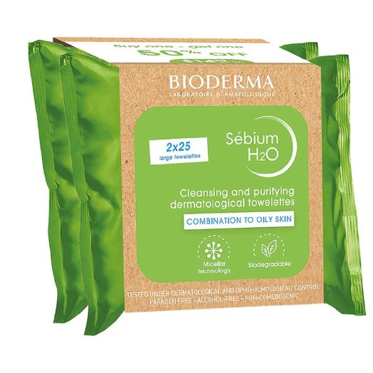 BIODERMA DUO Sebum H2O Cleansing Makeup Remover Wipes-Combination Oily Skin