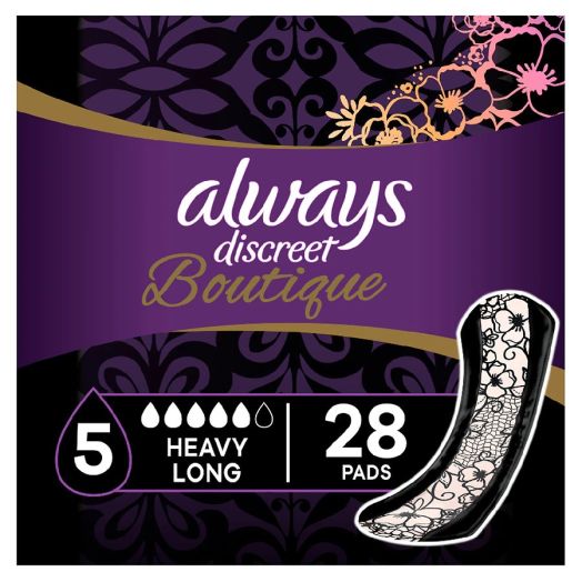 Always Discreet Boutique Postpartum Incontinence Pads, for Bladder Leaks, Heavy Absorbency Long Length