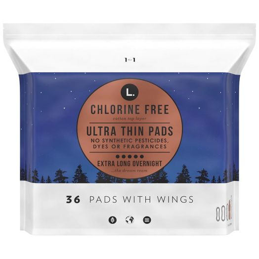 L. Chlorine Free Ultra Thin Pads Overnight Absorbency, Organic Cotton