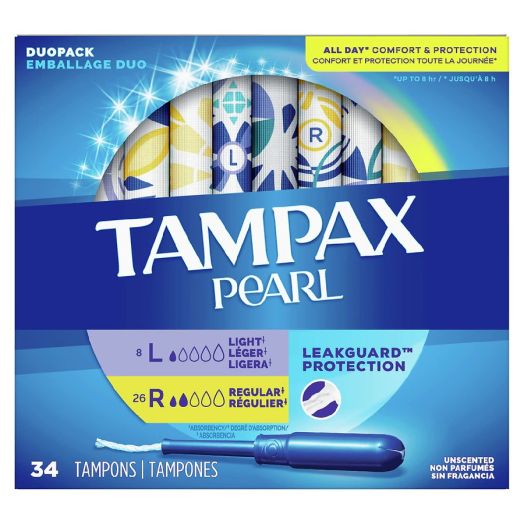 Tampax Pearl Tampons Duo Pack, Light/Regular Absorbency, Unscented