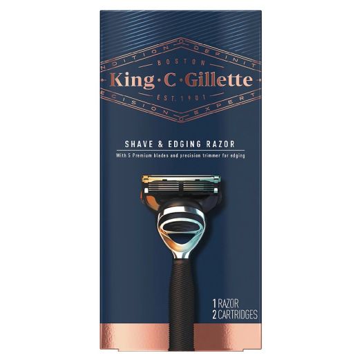 King C Gillette Men¿s 5 Blade Shaving and Edging Razor - Brown Handle + 2 Blade Refills