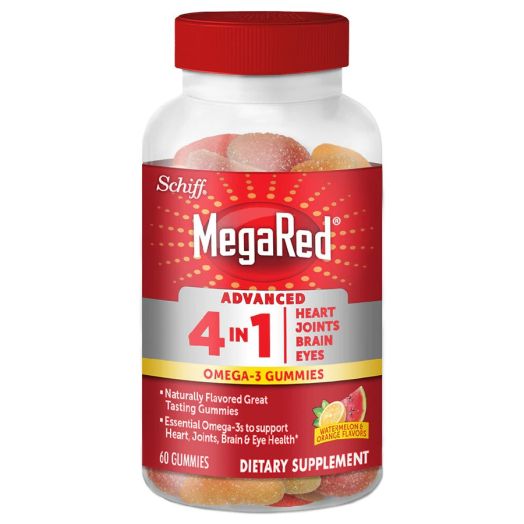 MegaRed Advanced 4 in 1 Omega-3 Krill Oil 350 mg Fatty Acid EPA&DHA Gummies Watermelon & Orange
