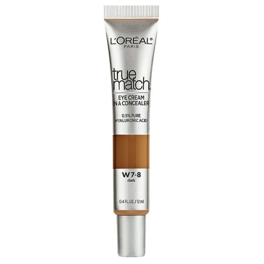 L'Oreal Paris True Match Eye Cream in a Concealer, 0.5% hyaluronic acid, Dark W7-8