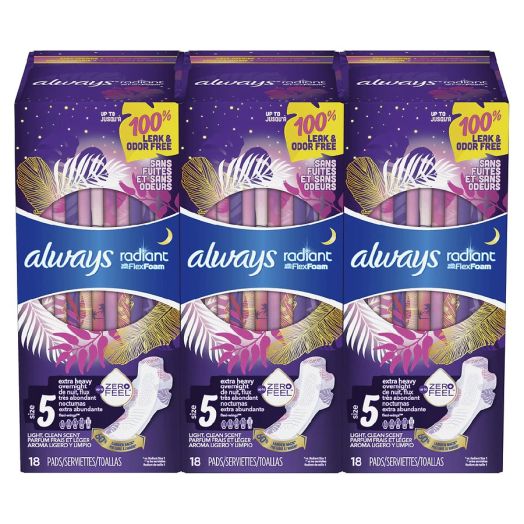 Always Radiant Pads, Size 5, Extra Heavy Overnight Absorbency, Scented