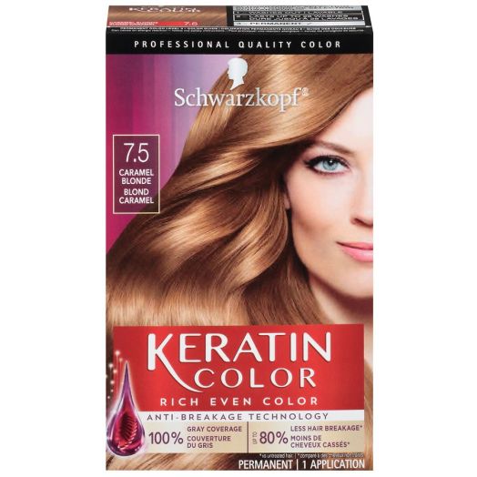 Schwarzkopf Keratin Color Permanent Hair Color Cream, 7.5 Caramel Blonde