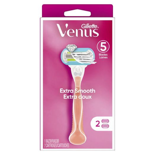 Gillette Venus Extra Smooth Pink Women's Razor Handle + 2 Blade Refills Pink