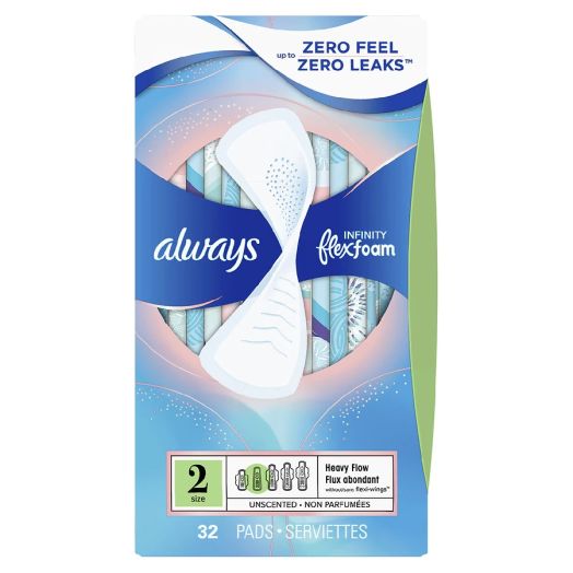 Always Infinity FlexFoam Pads for Women Heavy Flow without Wings Unscented Unscented, 2