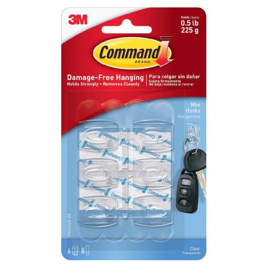 Command Mini Clear Hooks with Clear Strips, 17006CLR-ES Clear