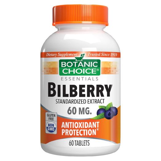 Botanic Choice Bilberry Extract 60 mg Herbal Supplement Tablets
