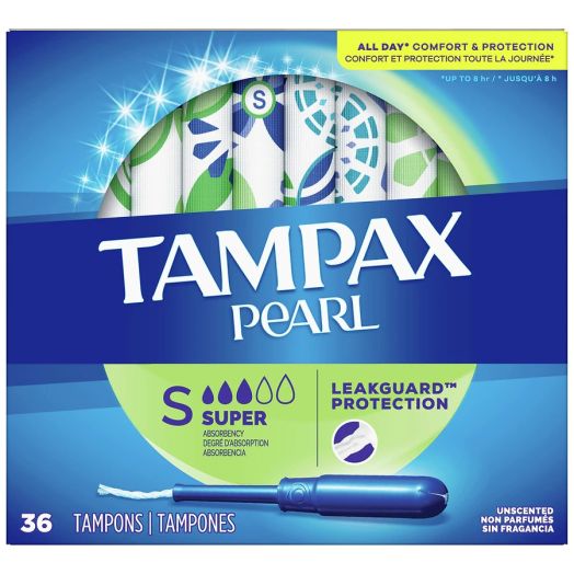 Tampax Pearl Tampons Super Absorbency with LeakGuard Braid, Unscented Unscented, Super