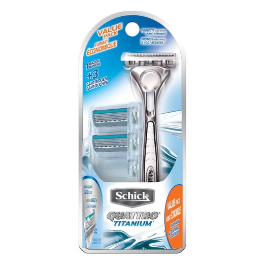 Schick Quattro Titanium Razor Kit With 3 Cartridges