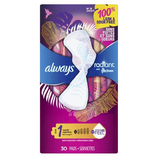 Always FlexFoam Pads for Women Regular with Wings, Scented Light Clean Scent, Size 1