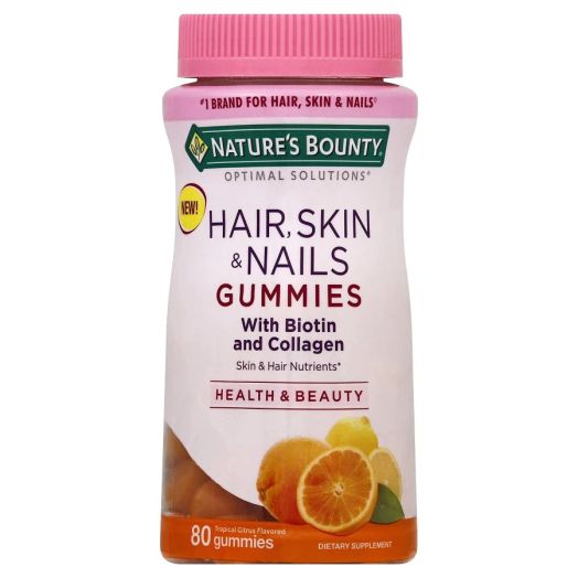 Nature's Bounty Optimal Solutions Hair Skin & Nails with Biotin & Collagen Gummies Tropical Citrus