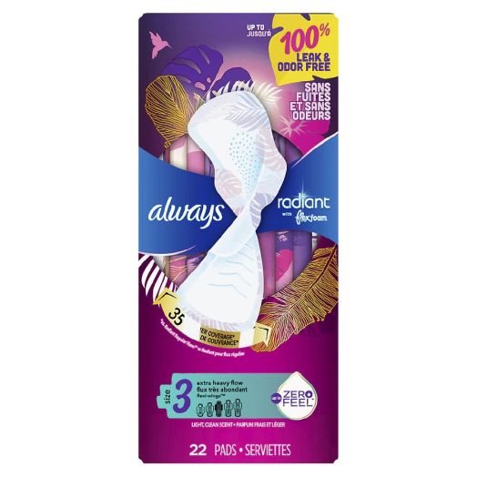 Always FlexFoam Pads for Women Size 3, Extra Heavy Flow with Wings Scented Light Clean Scent, Size 3
