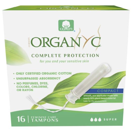 ORGANYC 100% Certified Organic Cotton Compact Eco-Applicator Tampon, Super