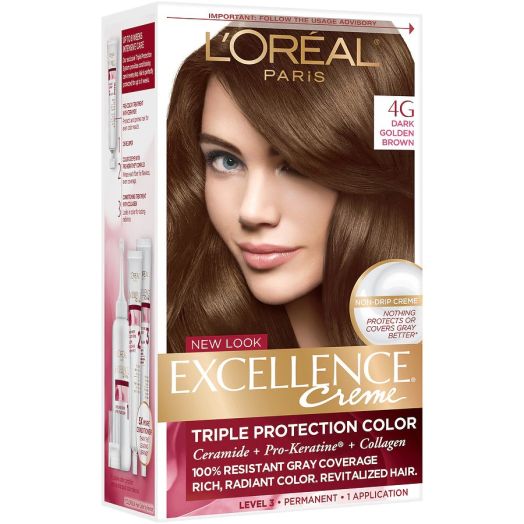 L'Oreal Paris Excellence Creme Permanent Hair Color, Dark Golden Brown 4G