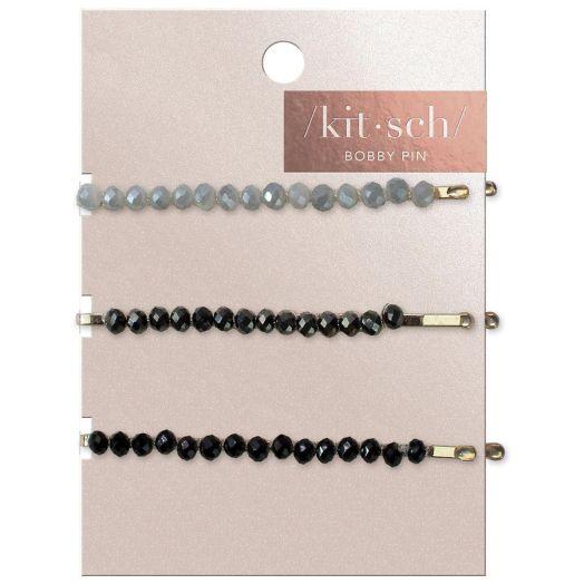 KITSCH Black and Silver Beaded Bobby Pins BLACK/SILVER