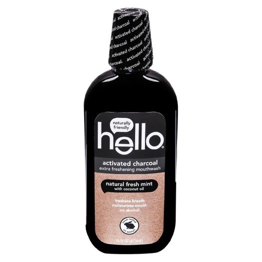 Hello Activated Charcoal Extra Freshening Mouthwash Natural Fresh Mint with Coconut Oil