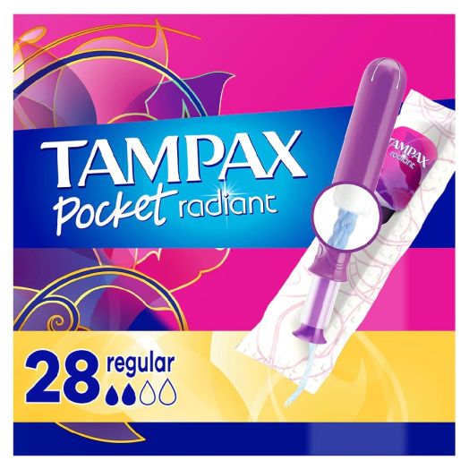 Tampax Pocket RadiantTampons Regular Absorbency with LeakGuard Braid, Unscented Unscented