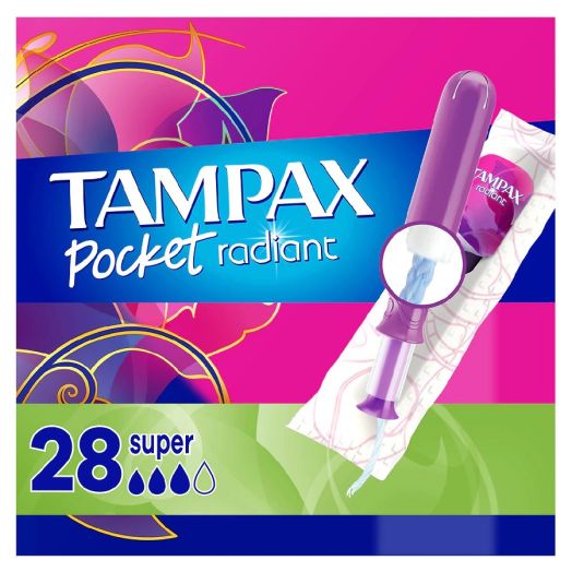 Tampax Pocket Radiant Tampons Super Absorbency with LeakGuard Braid, Unscented