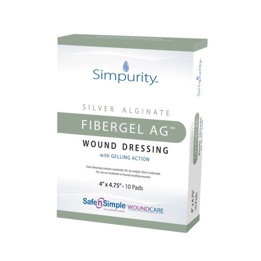 Safe N Simple Simpurity™ Fibergel AG™ Silver Alginate Wound Dressing, 4" x 4.75"