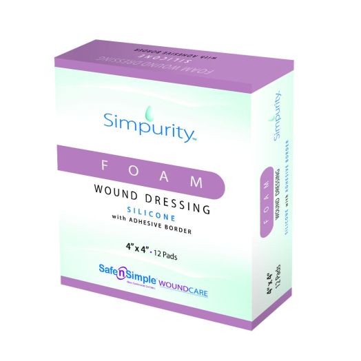 Safe N Simple Simpurity Foam Wound Dressing Silicone with Adhesive Border, 4" x 4"