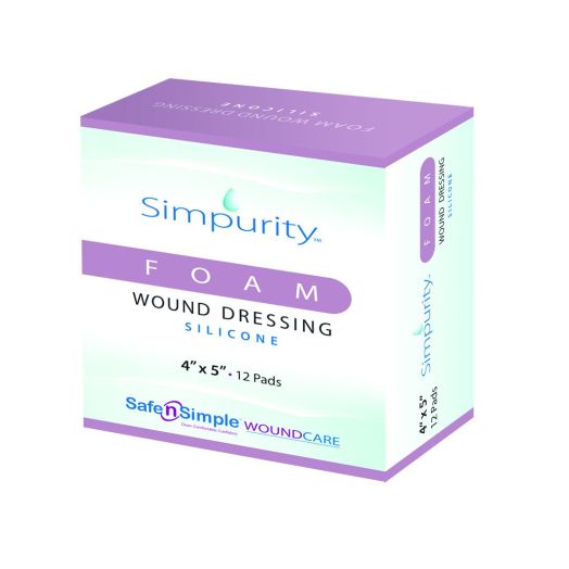 Safe N Simple Simpurity Silicone Foam Wound Dressing, 4" x 5" Box of 12
