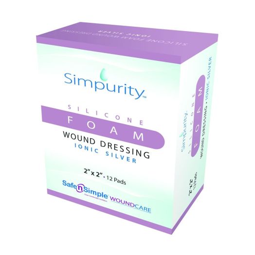 Safe N Simple Simpurity Silver Silicone Foam Wound Dressing, 7" x 7"