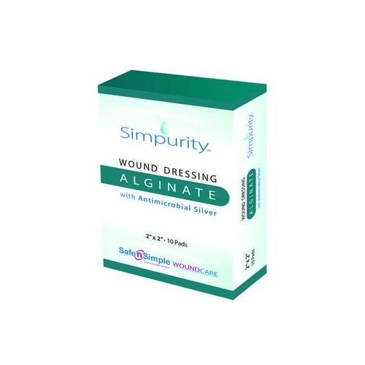 Safe N Simple Simpurity Silver Alginate Wound Dressing Pads, 4" x 5"