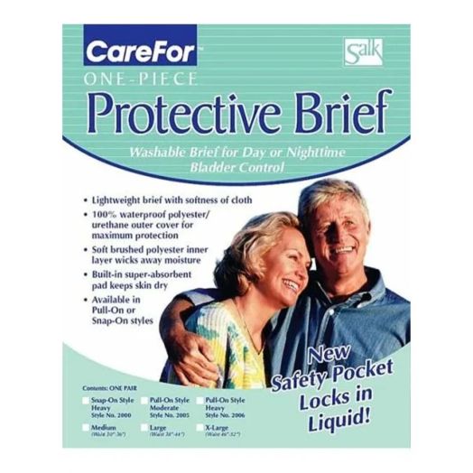 Salk CareFor One Piece Snap-on Brief with Waterproof Safety Pocket, Medium 30-36 Inch
