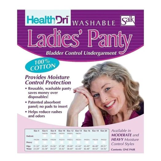 Salk HealthDri Ladies Heavy Absorbency Cotton Panties, Size 6 26-28 Inch Waist