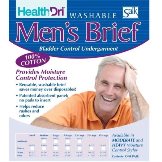 Salk HealthDri Men's Moderate Reusable Cotton Briefs, Large 38-40 Inch Waist