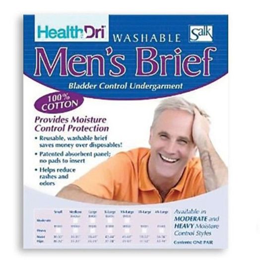 Salk HealthDri Men's Heavy Absorbency Washable Briefs, XX Large 46-48 Inch