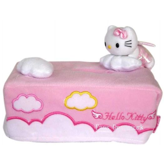 Pink SANRIO Hello Kitty Plush Tissue Cover Box - Angel Hello Kitty Keepsack