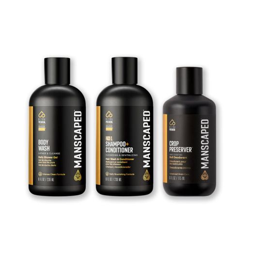 MANSCAPED® Fresh Start Kit – Men’s 3-Piece Grooming Set: Body Wash (8 oz), 2-in-1 Shampoo (8 oz), Crop Preserver® Ball Deodorant (6 oz)