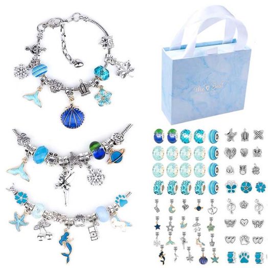 SEARIPE Charm Bracelet Making Kit, Jewelery Making Kit for Girls DIY Handmade Crafts Jewelry Making Charms Bracelet Making Set with Exquisite Gift Box Blue