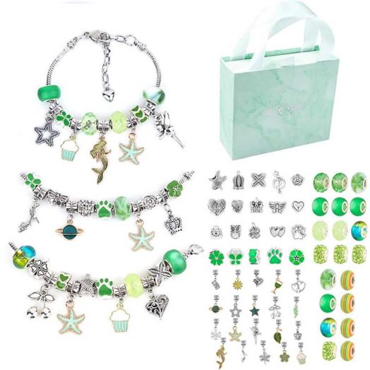 SEARIPE Charm Bracelet Making Kit, Jewelery Making Kit for Girls DIY Handmade Crafts Jewelry Making Charms Bracelet Making Set with Exquisite Gift Box Green