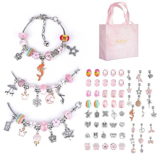 SEARIPE Charm Bracelet Making Kit, Jewelery Making Kit for Girls DIY Handmade Crafts Jewelry Making Charms Bracelet Making Set with Exquisite Gift Box Pink