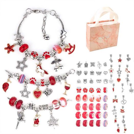 SEARIPE Charm Bracelet Making Kit, Jewelery Making Kit for Girls DIY Handmade Crafts Jewelry Making Charms Bracelet Making Set with Exquisite Gift Box Red