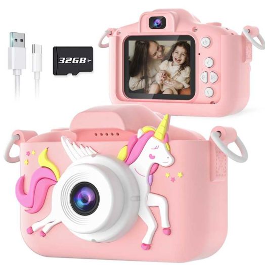 Seckton Upgrade Kids Digital Camera with Cute Silicone Cover, Toy Cameras for Girls Age 3-10 Christmas Birthday Gifts-Pink