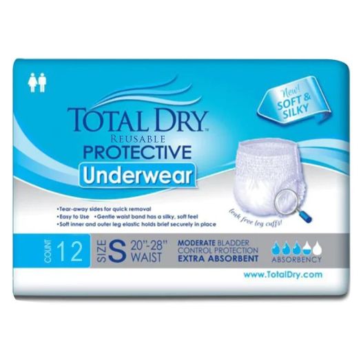Secure Personal Care TotalDry Men's Reusable Protective Underwear, Small 30-32 Inch Waist/Hip