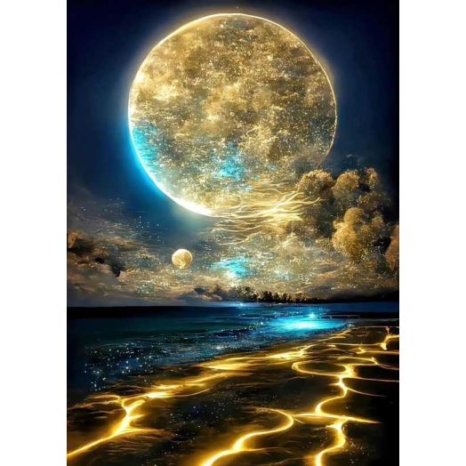 Moon Diamond Art Kits for Adults Beginners, DIY 5D Moonlight Beach Diamond Art Kits for Home Wall Decor 12 x 16 Inch