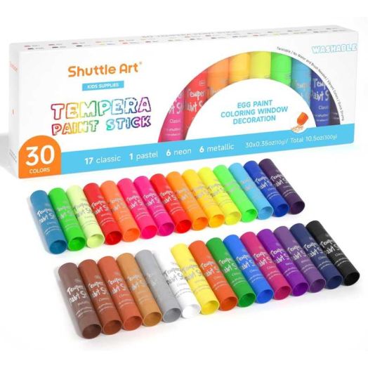Tempera Paint Sticks, 30 Colors Solid Tempera Paint for Kids, Super Quick Drying, Works Great on Paper Wood Glass Ceramic Canvas