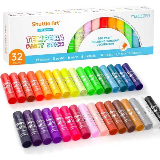 Tempera Paint Sticks, 32 Colors Solid Tempera Paint for Kids, Super Quick Drying, Works Great on Paper Wood Glass Ceramic Canvas