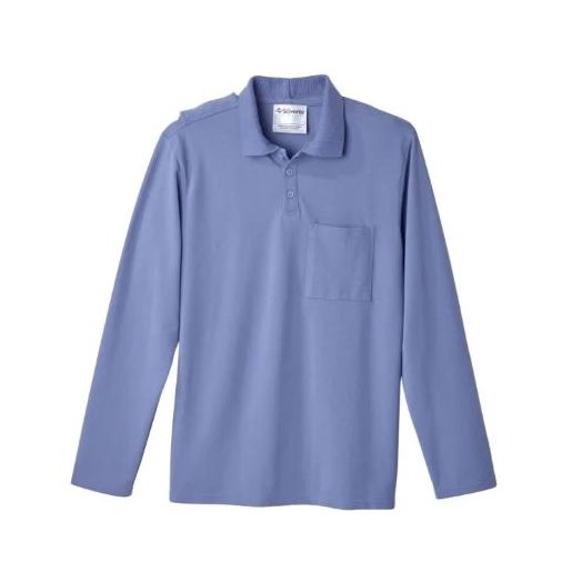 Silverts Men's Adaptive Open Back Polo Shirt with Long Sleeves, Ciel Blue Small