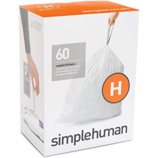 simplehuman code H custom fit liners 3 refill packs, (60 liners),Code H - 30-35L / 8-9 Gallon, White