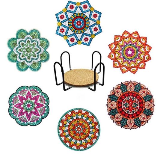 SINKOO 6 Pieces Mandala Diamond Art Coasters with Holder, ,Diamond Painting Kits,Diamond Art Coasters for Beginners Adults,Perfect Art Craft Supplies Gift(Mandala Style2)
