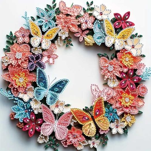 Sinkoo Boho Decor Butterfly Wreath 5D Diamond Painting Art Kits For Adult Teen, DIY Full Drill Diamond Painting Flower Bird Art and Crafts 12x12inch