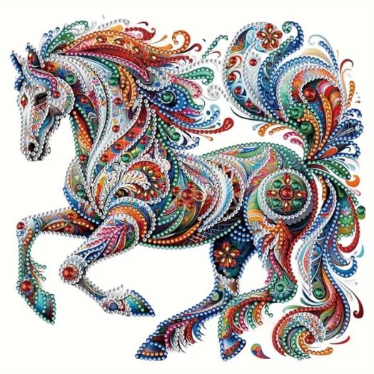Sinkoo Boho Decor Galloping Horse 5D Diamond Painting Art Kits For Adult Teen, DIY Full Drill Diamond Painting Flower Bird Art and Crafts 12x12inch