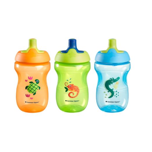Tommee Tippee Sportee Sippy Cup for Toddlers 12 Months+, Spill-Proof, Bite-Resistant, 10oz, Pack of 3 (Orange, Green, Blue)